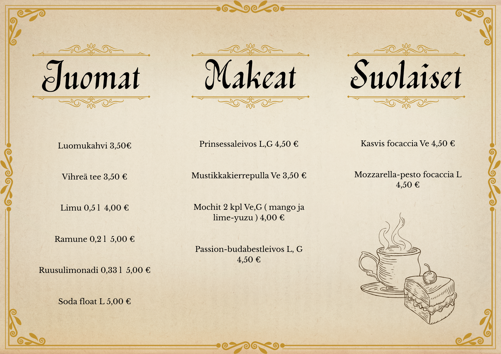 Meidokahvilan menu